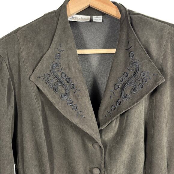 Dressbarn Women's Size 10 Green Faux Suede Embroidered Blazer Jacket Vintage - Picture 6 of 11